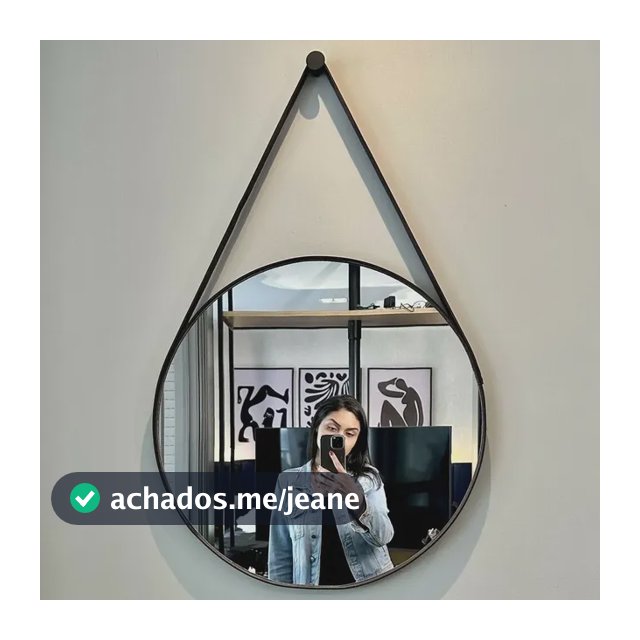Espelho Adnet 40cm Suporte Couro Sala Quarto Banheiro
