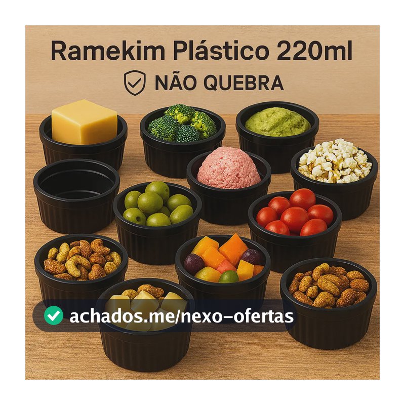 Kit 20 Ramequim Plastico 220ml Grande Não Quebra Branco Preto Canelado