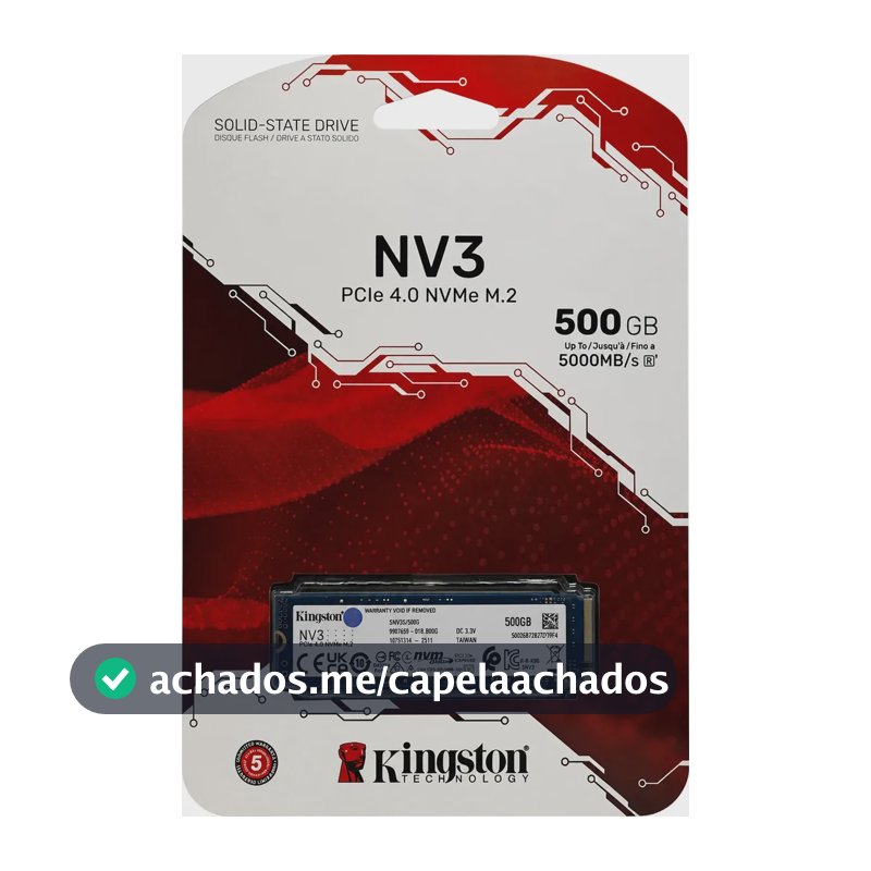 Ssd Kingston Nv3 500gb M2 2280 Nvme Pcie 4.0 Gen 4x4 Ultra R Azul-aço