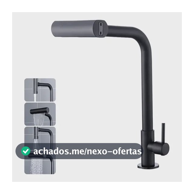 Torneira Cozinha Bancada Inox 304 Água Fria Bica Alta Gourmet 4 Modos De Água Estilo Cascata Torneira Pia Cozinha Moderna, Torneira Flexivel, Torneira De Cozinha Cor Preto Premium Para Cuba Gourmet