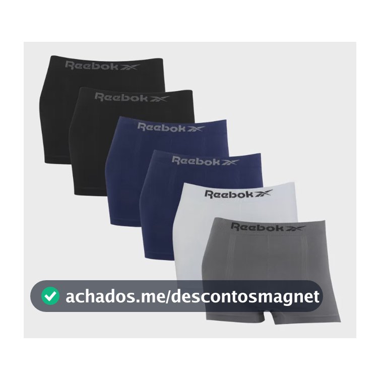 Kit 6 Cuecas Boxer Reebok Classic Microfibra Sem Costura