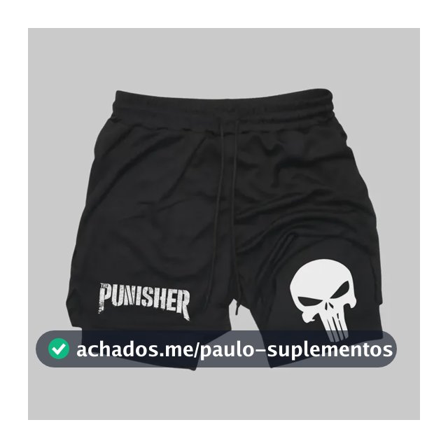 Short Dry-fit Compressão 2 Em 1 Academia Punisher Justiceiro