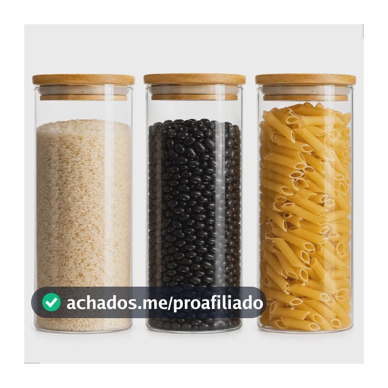 Kit 3 Pote Hermético Vidro 1000ml Tampa De Bambu Mantimentos Alimentos Muug