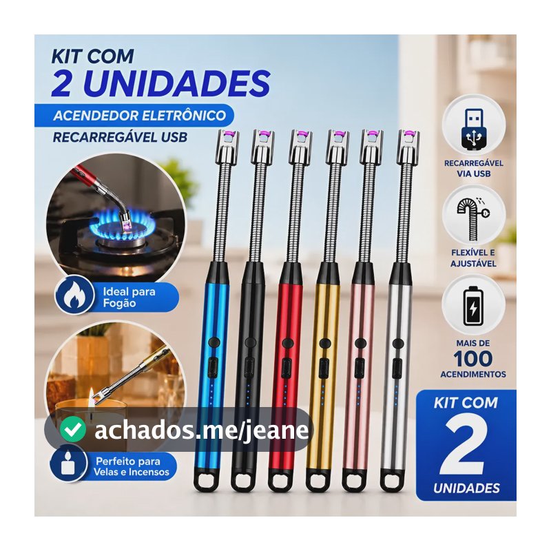 Kit 2 Acendedor Elétrico Fogão Velas Recarregável Usb Plasma