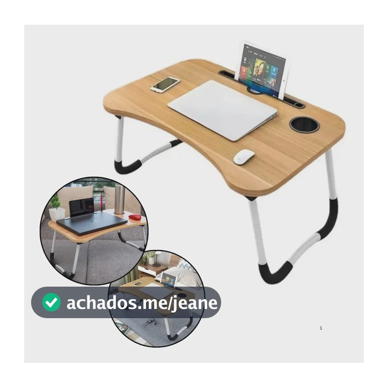 Mesa Bandeja Multiuso Dobrável Cama Sofá Notebook Madeira Marrom-claro