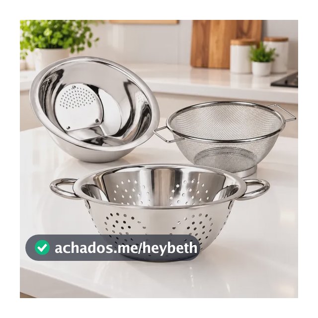 Kit 3 Escorredores Inox Arroz Macarrão Legumes Multiuso Aço Inox