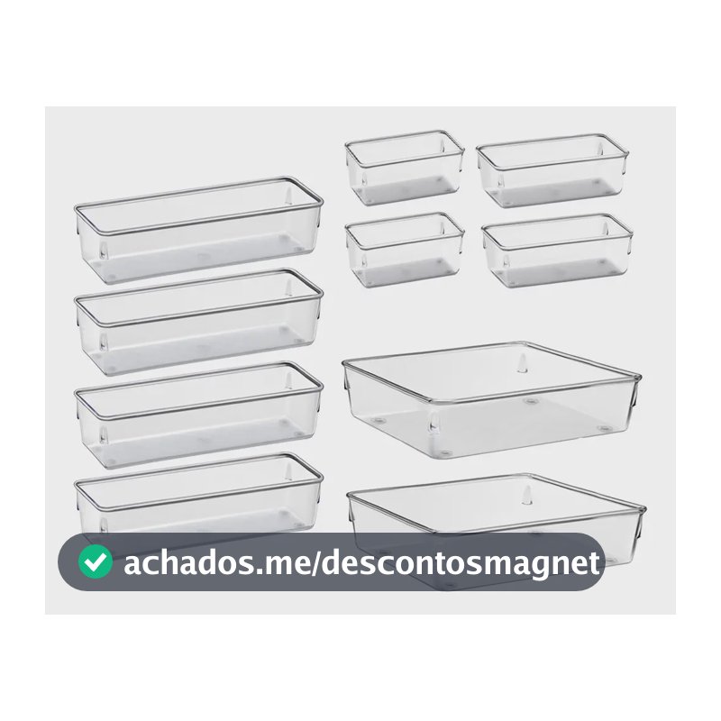 Kit 10 Organizador Multiuso Modular Gaveta Acrilico Rebirth Cor Cristal