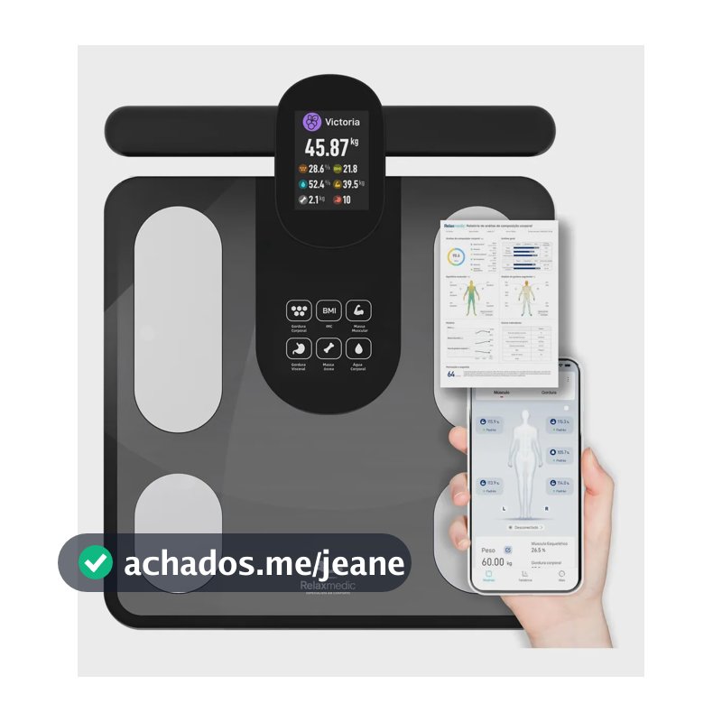 Balança Digital Bioimpedância Vision 8 Eletrodos Relaxmedic Cor Preto Bivolt