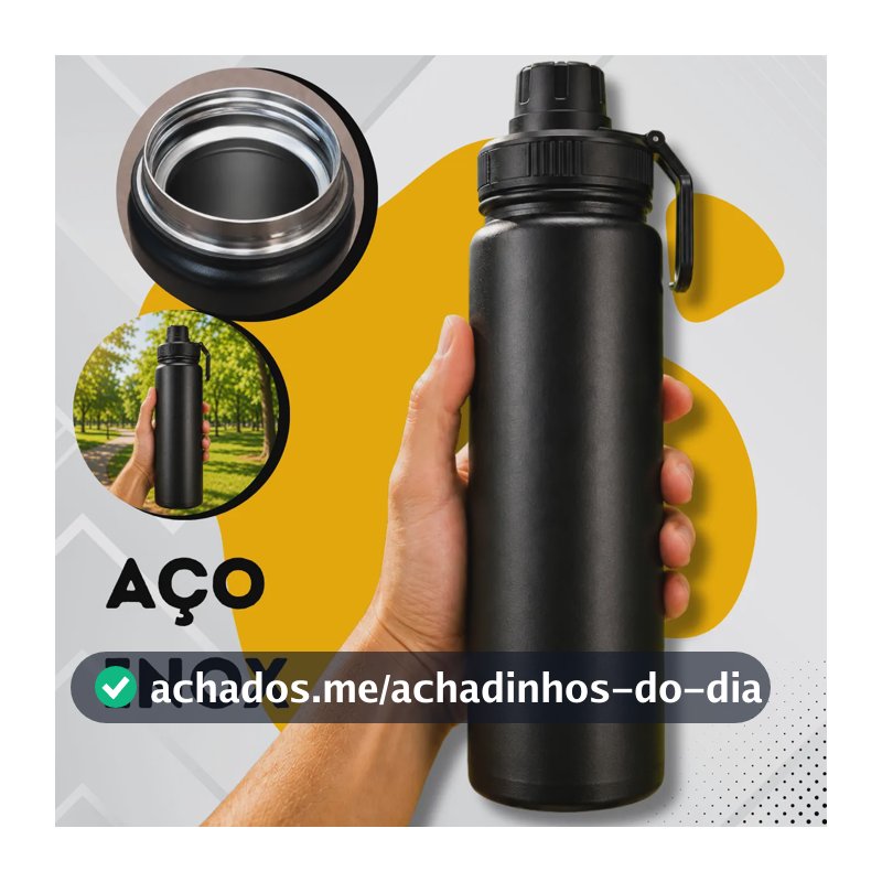 Garrafa De Água Termica 800ml Café Inox Copo Frio E Quente Preto