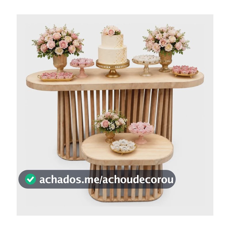 2 Mesa Oval Crua Ripadas De Madeira P/ Aniversario Casamento Crua