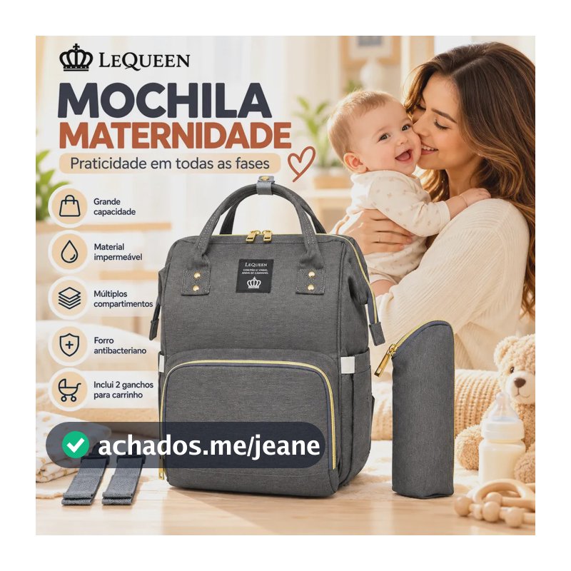 Mochila Maternidade Bolsa Bebê Multifuncional Lequeen Azul Cor Cinza 14 Bolsos Grande Capacidade De 17L