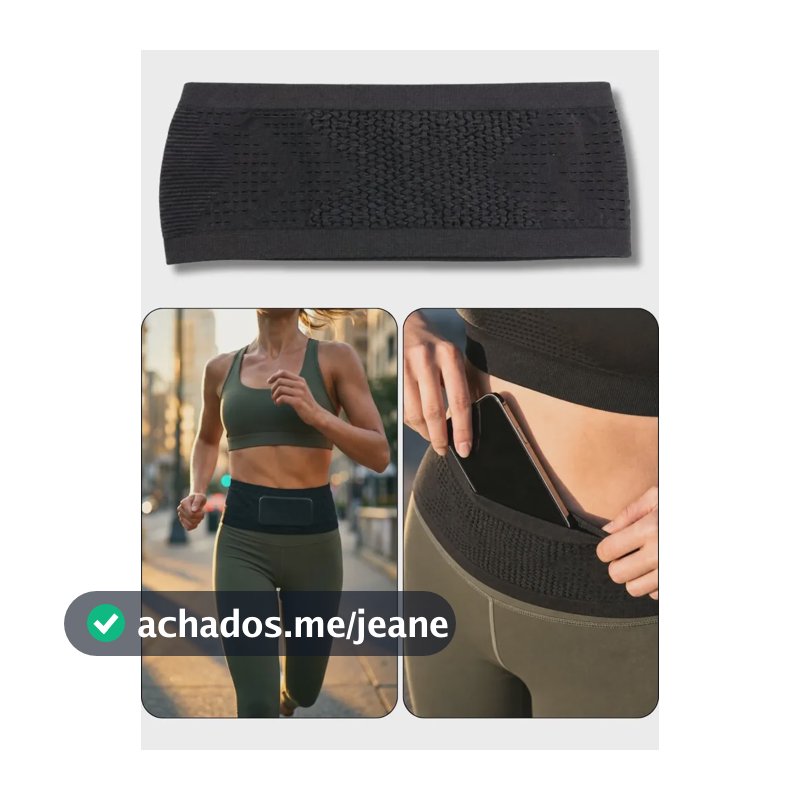 Cinta Pochete Corrida Porta Celular + E-book Fitness Habitos Preto Texturizado Tam. M