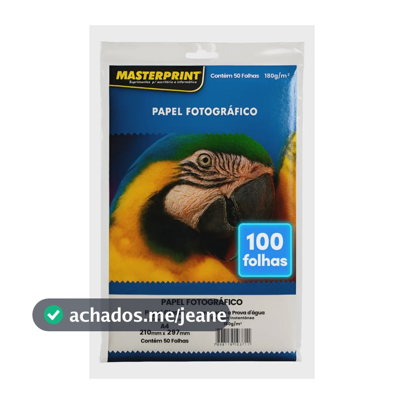 Papel Glossy 180g A4 Fotográfico Branco Masterprint 100 Folh Branco