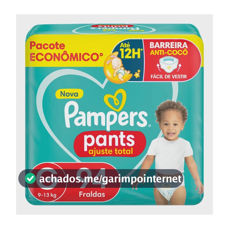 Fralda Pampers Pants Ajuste Total Tamanho G, 94 Unidades