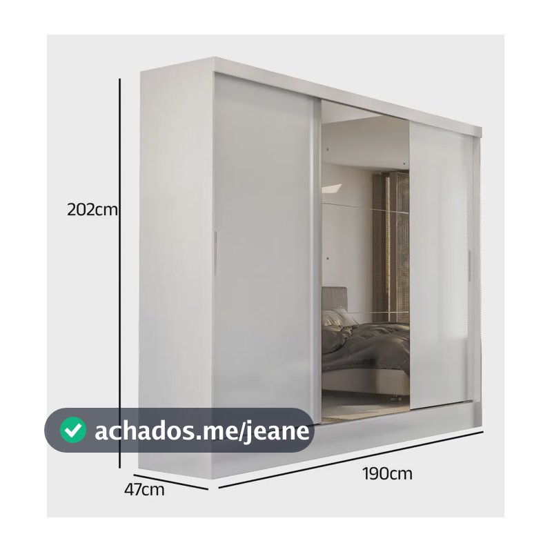 Guarda Roupa Casal Branco 3 Portas com Espelho Demóbile Plata MDP
