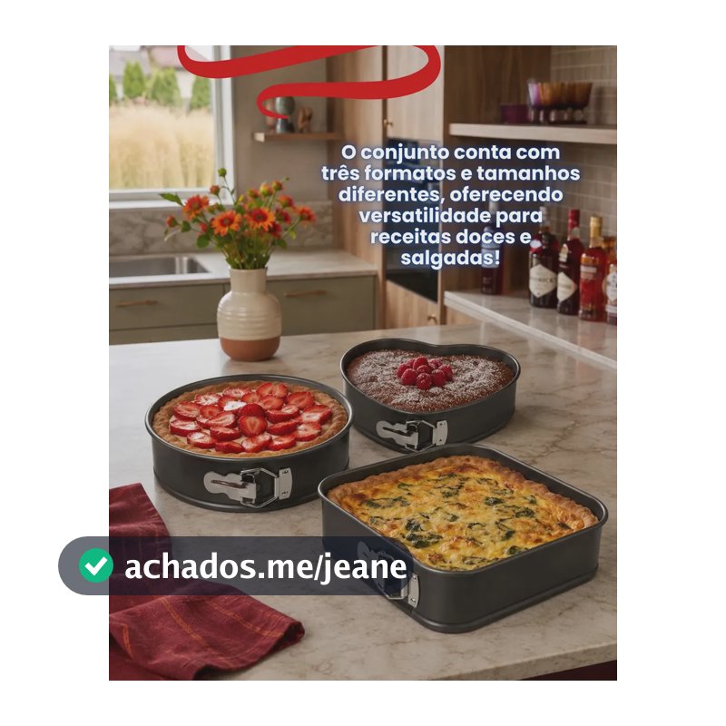 Formas Fundo Removível Coração Redonda Quadrada Aço Carbono Antiaderentes desmontável trava lateral pratica versátil Bolo Torta Kie 3 peças