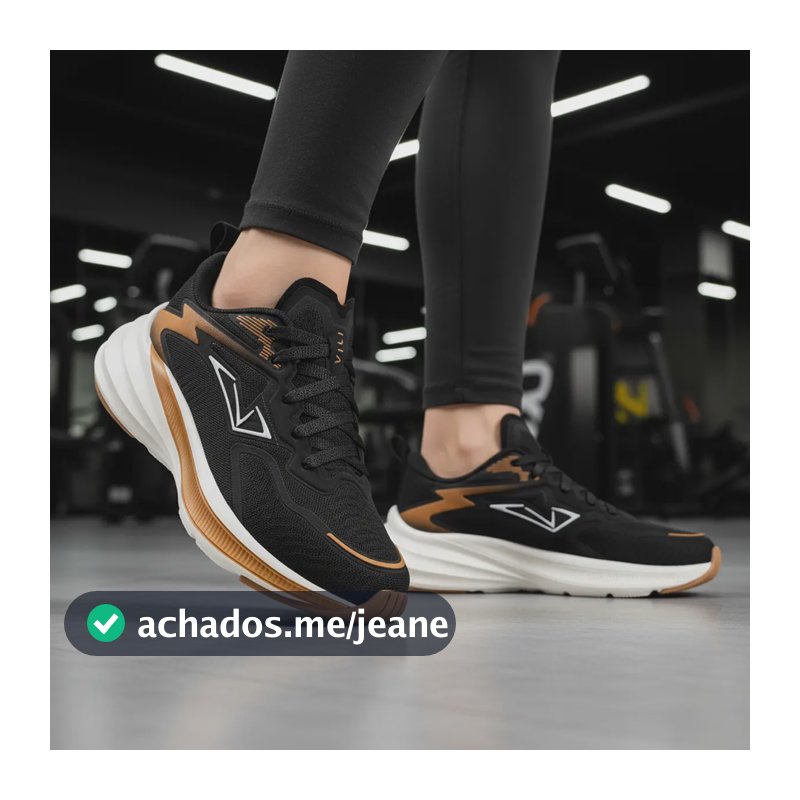 Tênis Feminino Olimp Vili Ace Academia Caminhada Treino Eva Preto Golden 36 Br