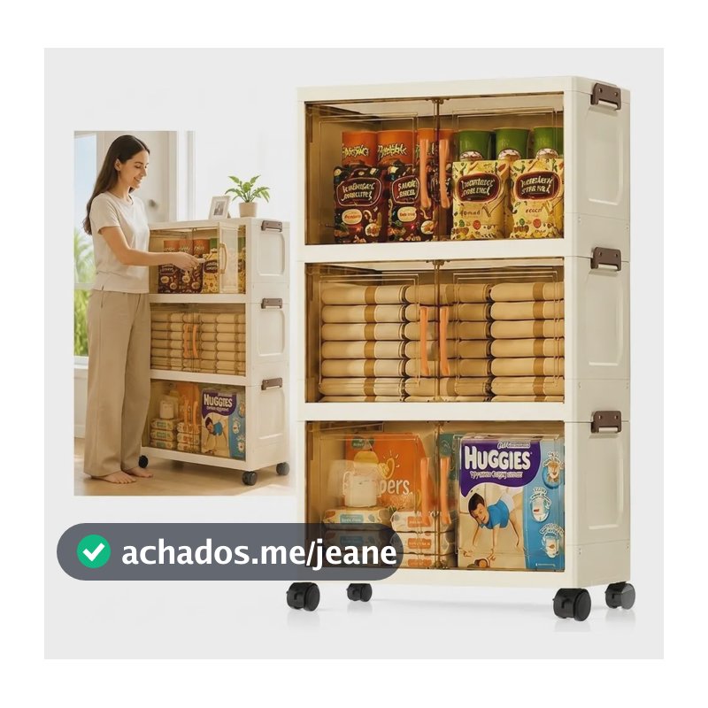 Armário Organizador Dobrável 3 Andares Com Rodinhas 50cm Transparente