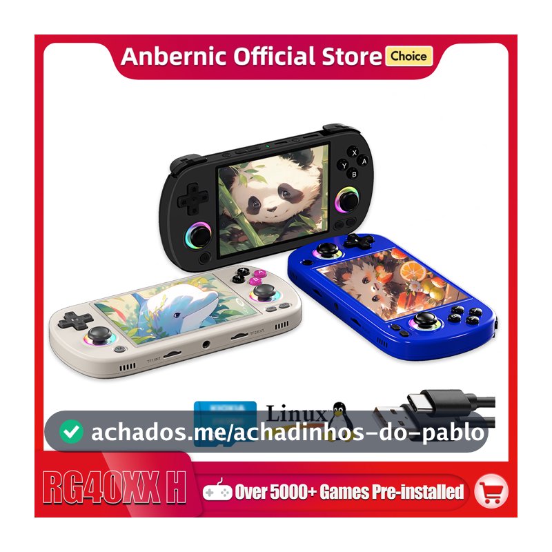 Anbernic rg40xx h console de jogos portátil 4.0-in 640480 tela ips 3200mah sistema de 64 bits com luz rgb construído em 5k + jogos rg40xxh