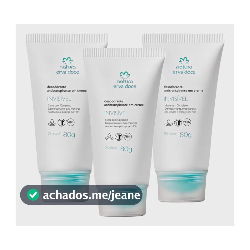 Kit Desodorante Natura Creme Erva Doce 80g - 3 Unidades