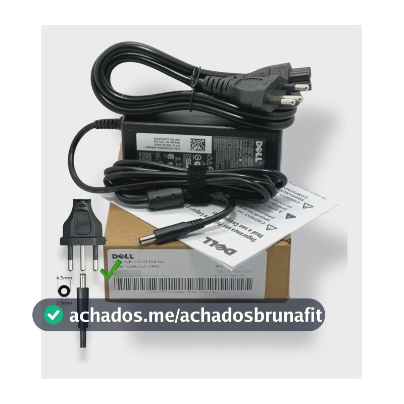 Fonte Carregador compativel Dell 19.5v 3.34a 65w La65ns2-01 Plug Fino