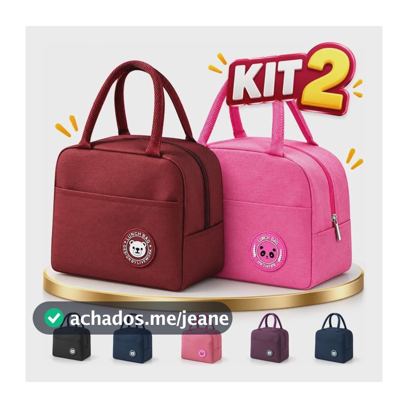 Kit 2 Bolsa Marmita Térmica Lancheira  Academia Trabalho Dia Rosa E Vermelho