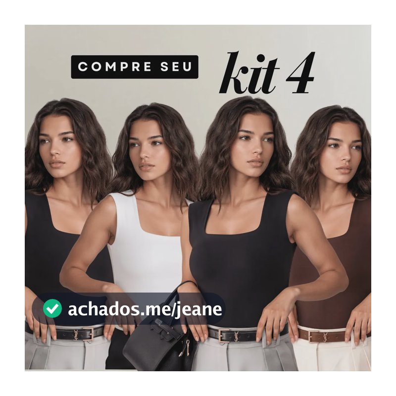 Kit 4 Blusas Regata Feminina Decote Quadrado Alça Grossa 2 Pretos, Marrom E Branco Gg/exg (46/52)
