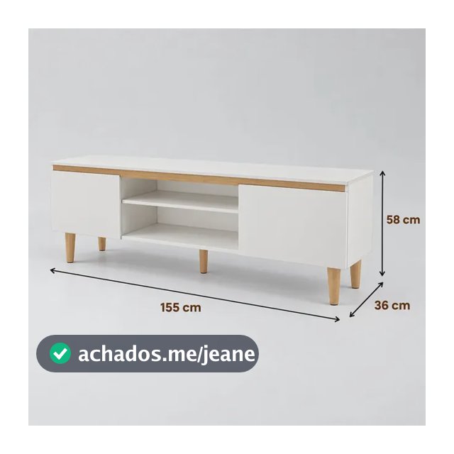 Rack Tv 55 Polegadas Estante Para Sala com 2 portas Nicho com Prateleira Madeira com Detalhe em Amadeirado Claro Branco