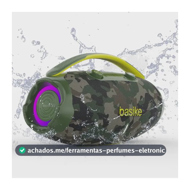 Caixa De Som Basike Ba-RAD207 Edição 80W Rádio FM Bluetooth 5.3 TWS RGB Bass Boost 9000mAh Camuflagem