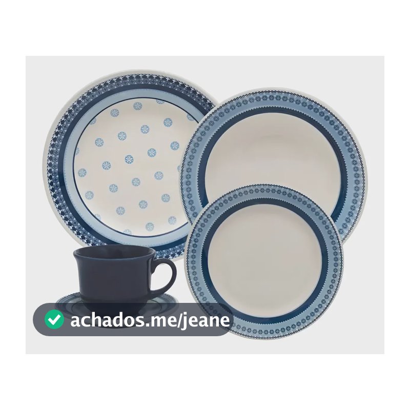 Aparelho de Jantar e Chá Biona Donna com 20 Peças em Cerâmica Branco e Azul