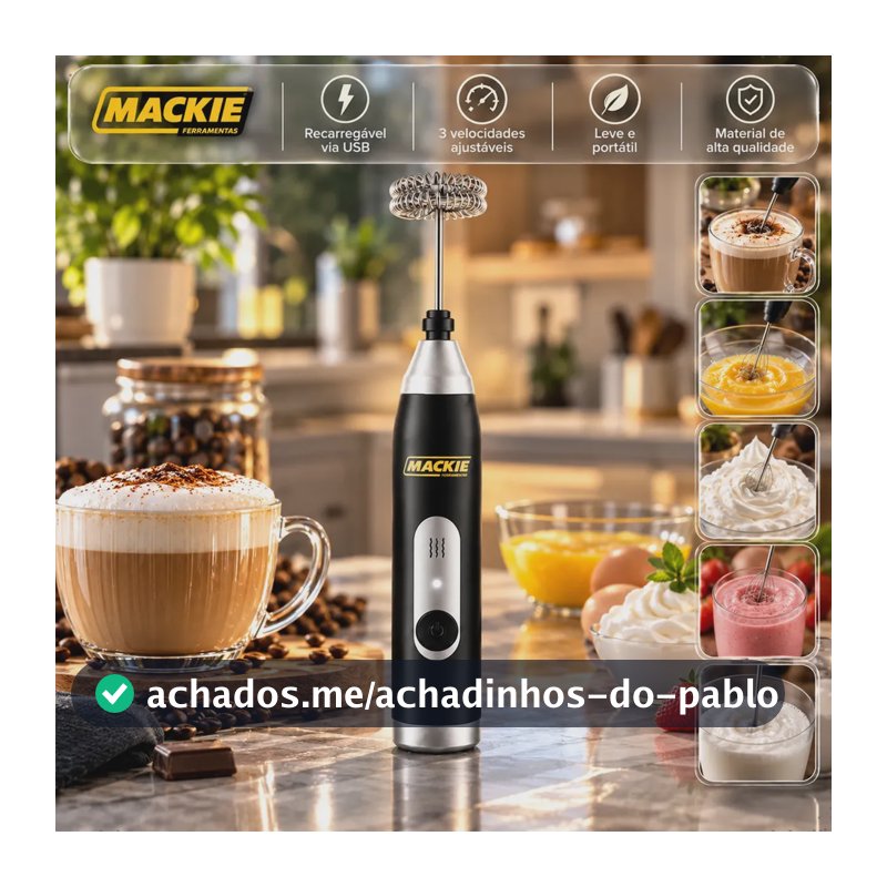 Mini Mixer Elétrico Portátil Misturador De Bebidas Café Leite Cappuccino Whey Protein Shake Ovos Espumador Batedor Fouet Inox Compacto Cozinha Drinks Mackie Ferramentas
