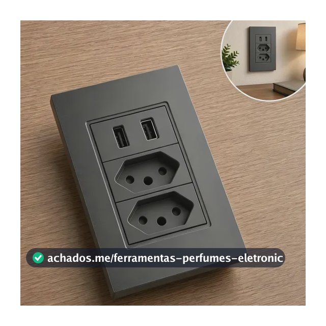 Tomada Dupla Usb Eletro Mex Espelho Parede Universal Duas portas USB 4x2 ABS 10A Embutir Preto fosco
