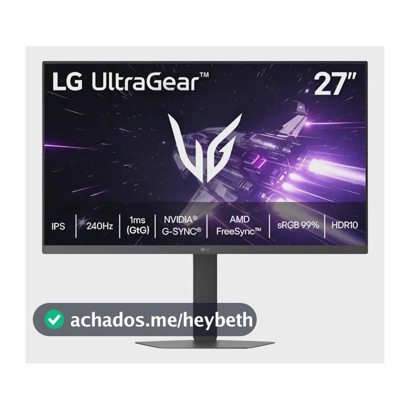 LG UltraGear Monitor Gamer 27" IPS 240Hz 1ms (GtG) Full HD (1920x1080) sRGB 99% HDMI 2.0 NVIDIA G-SYNC AMD FreeSync Premium, Preto - 27G440A
