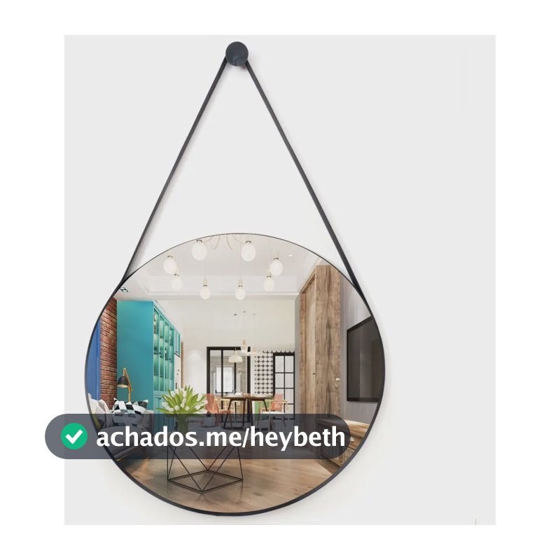 Espelho Redondo Decorativo Suspenso Alça 20cm + Pino Brinde Preto