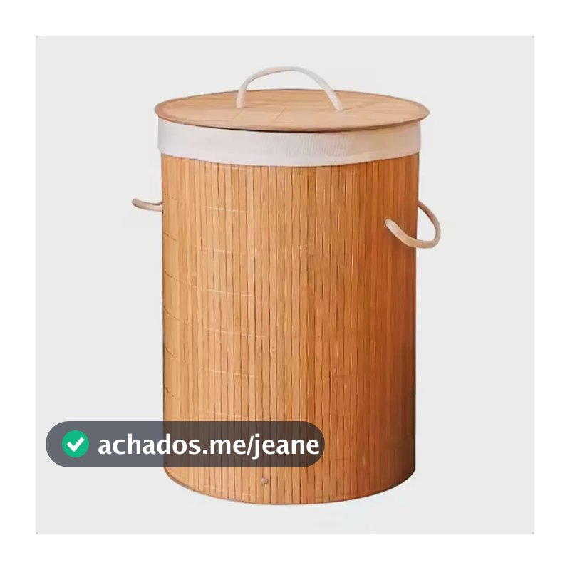 Cesto De Roupa Suja Redondo De Bambu 60 Litros Alto Moderno Marrom-claro Calado