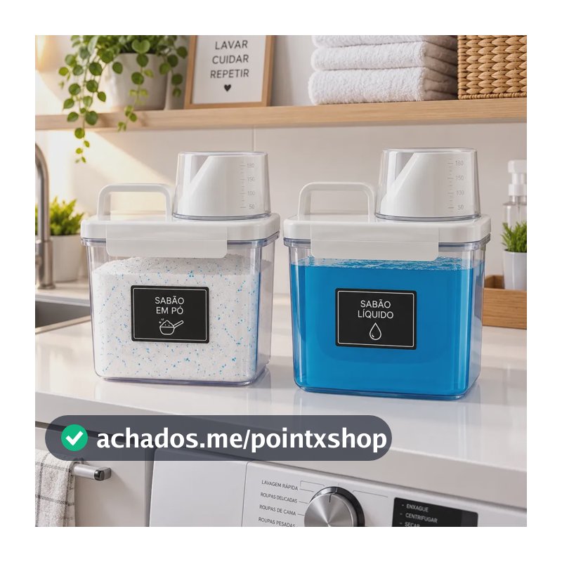 Kit 2 Dispenser Organizador Lavanderia C/ Copo Medidor Sabão Transparente