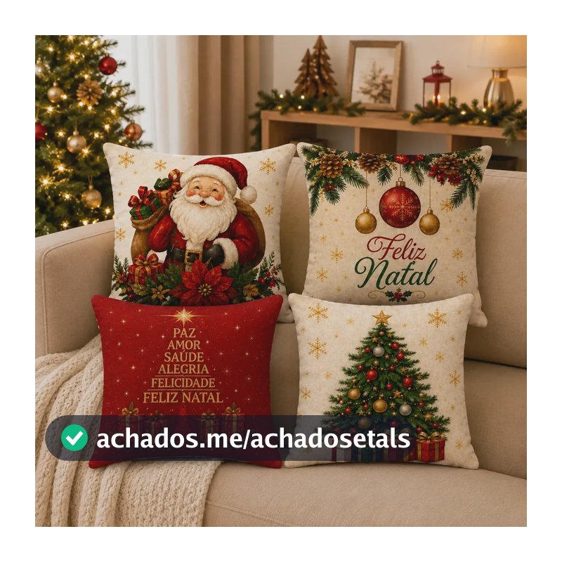 Kit 4 Capa Almofada Natal Papai Noel Decoração Natalina Vermelho