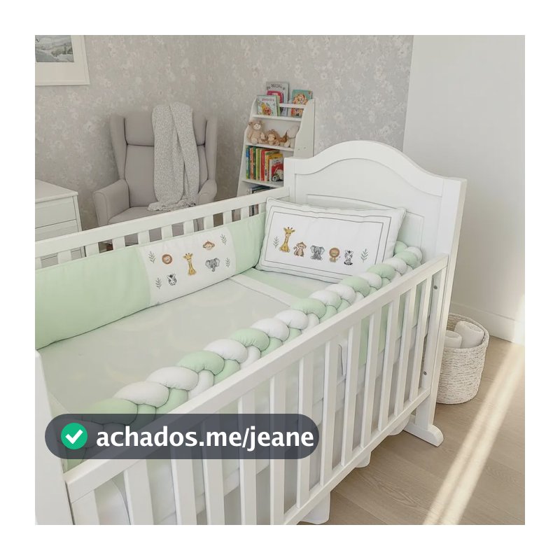 Kit Berço Le Petit Flores Bordadas 200 Fios Algodão Flores Bordadas Palha E Verde Erva Doce