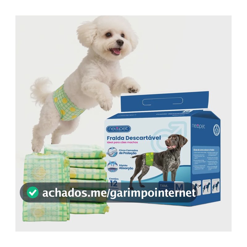Newpet Fralda Descartável P/ Cão Macho 12u - Absorção 3x Maior, Antiderrapante, Indicador De Umidade, Anti Vazamento, M