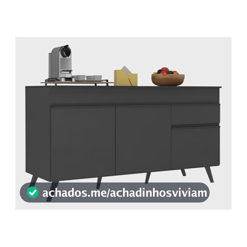 Balcão Cozinha Gabinete Pia 150cm 3 Portas 1 Gaveta Veneza Multimóveis V3740 Preto