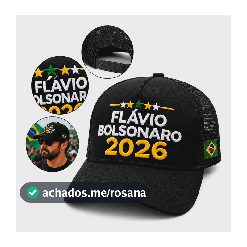 Bone Flavio Bolsonaro 2026 Presidente Redinha Premium Brasil Boné Preto Un Frase