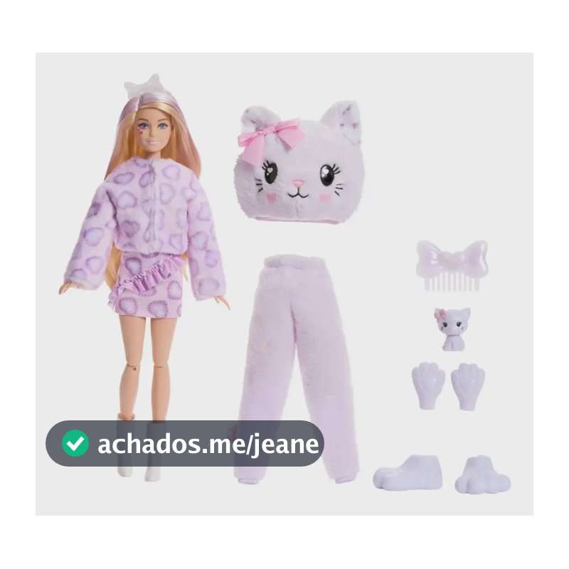 Boneca Barbie Cutie Reveal Gatinho Roxo Mattel