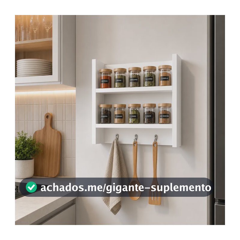 Porta Temperos Em Mdf 40x40x10cm 2 Andares Cozinha Branco