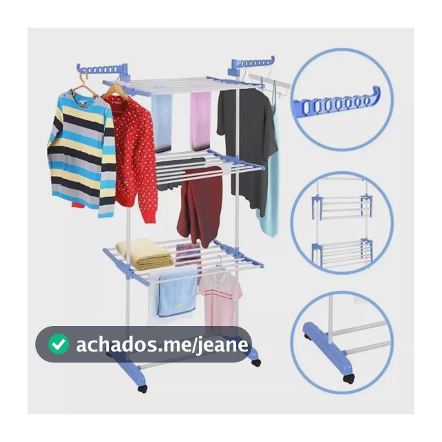 Varal De Chão Grande De Roupas 3 Andares Dobrável Cor Azul Kontuz 170 cm