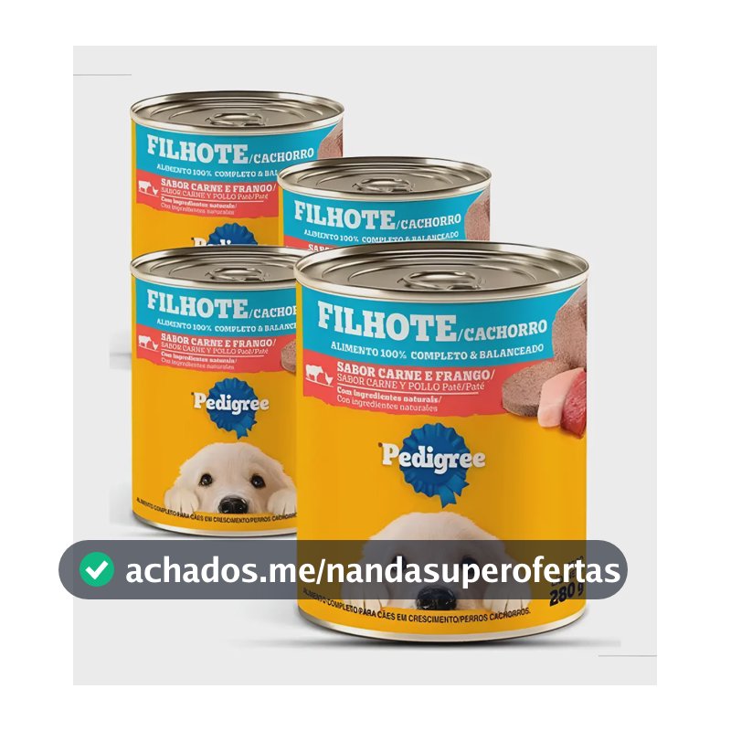 Kit 4 Latas Pedigree Patê Cães Filhotes Carne E Frango 280g
