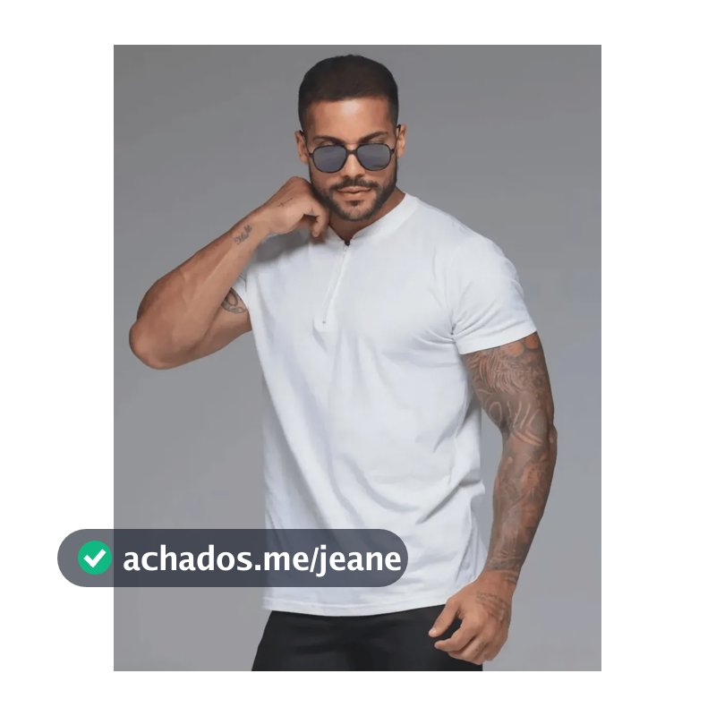 Camiseta Henley Masculina Gola Padre Zíper Manga Curta Branco M Lisa
