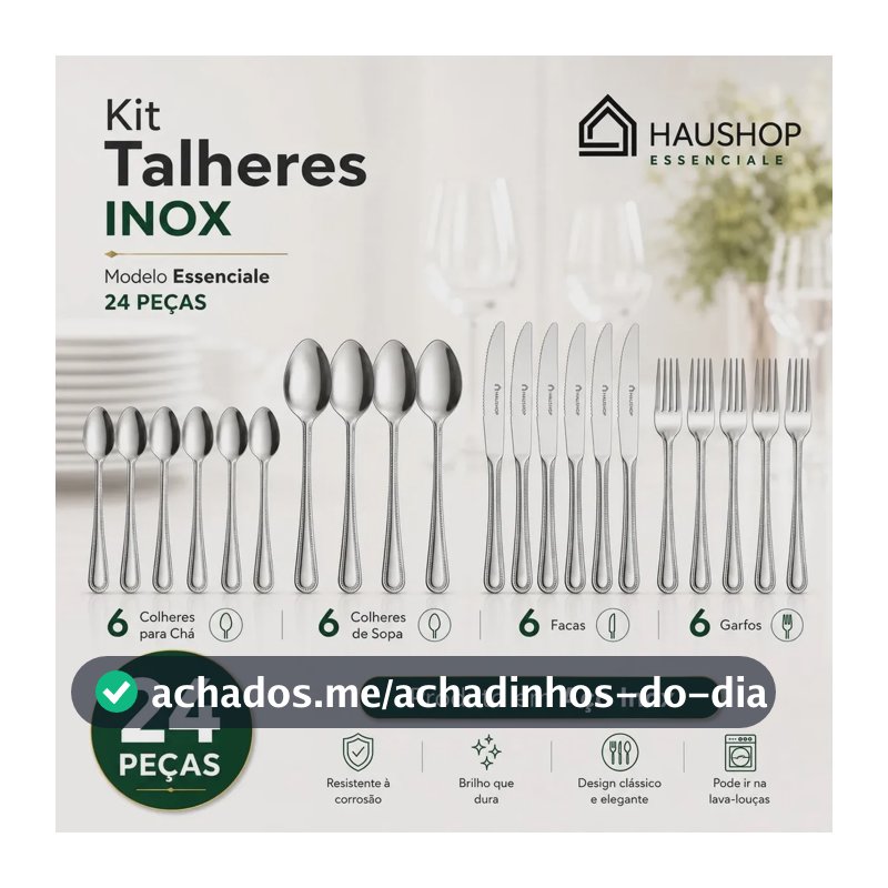 Faqueiro Inox 24 Peças Essenciale Haushop Jogo De Talheres Conjunto Mesa Posta Premium Resistente