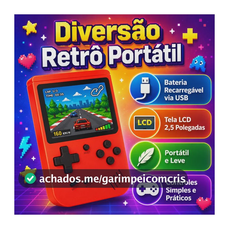 Video Game Retro Portátil com Tela Colorida e Cabo AV para TV