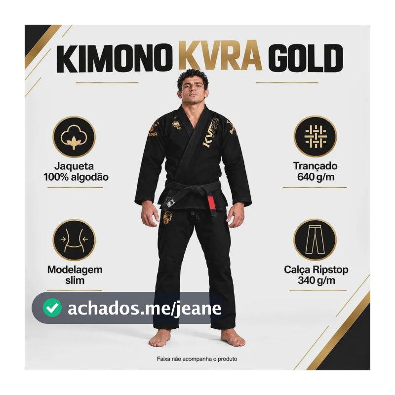 Kimono Jiu Jitsu Kvra Gold Trançado Bjj Adulto Competição Preto A1