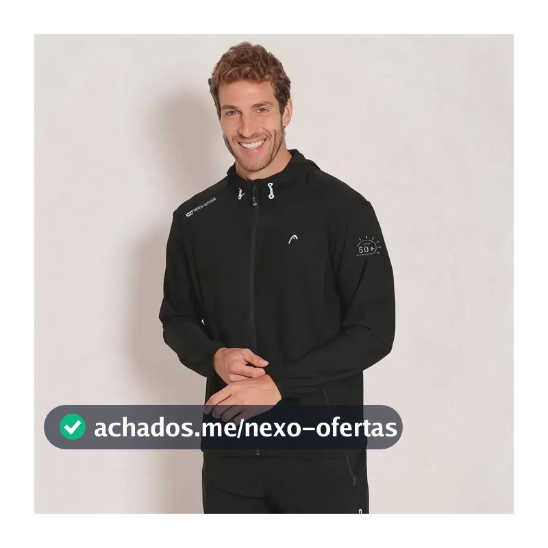 Jaqueta Microfibra Com Elastano Corta-vento Head Com Capuz Preto G Liso